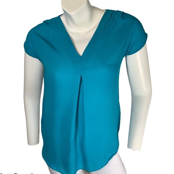 INC PP V neck short sleeve blouse turquoise - Picture 1 of 5